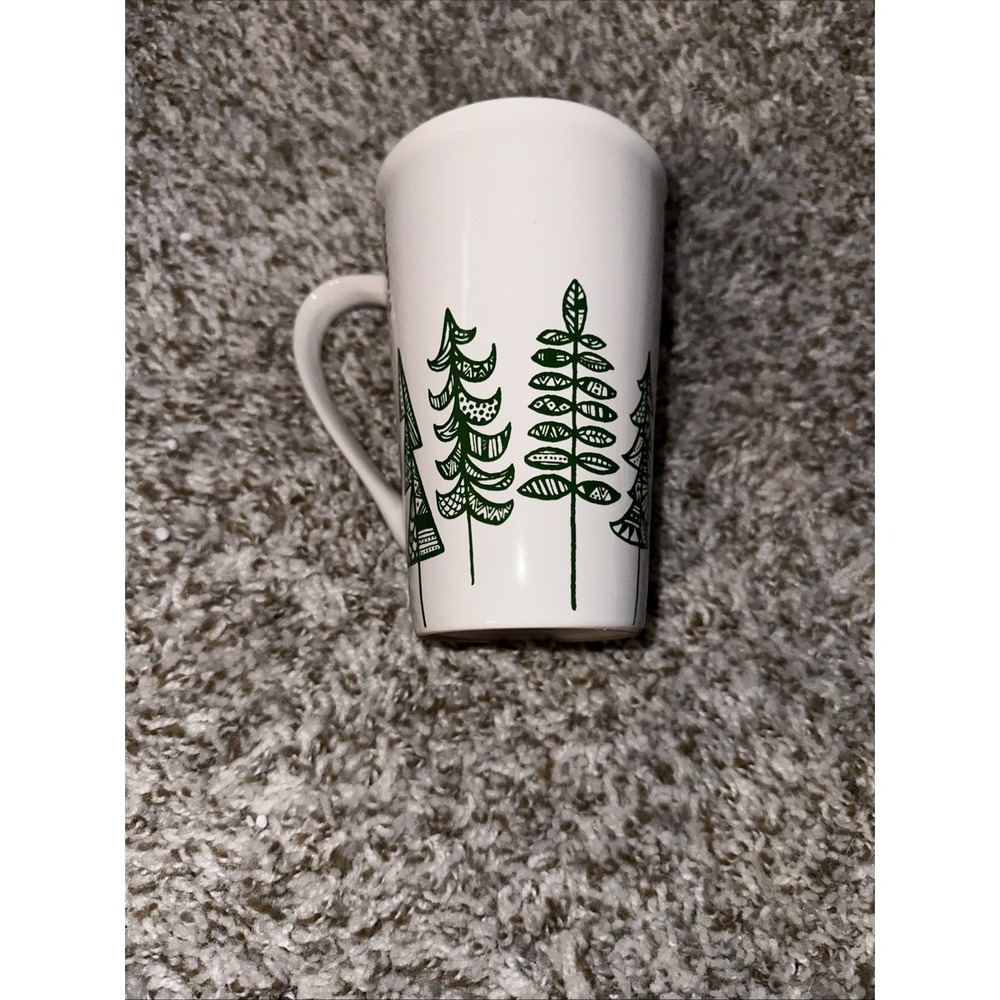 Starbucks Tall 2015 White Mug with Green Christmas‎ Trees 14.67 Ounces